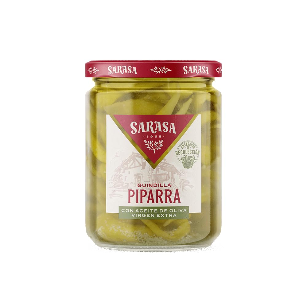 GUINDILLAS PIPARRA CON ACEITE DE OLIVA VIRGEN SARASA (PESO NETO 400g (PESO ESCURRIDO190g), 3 BOTES)
