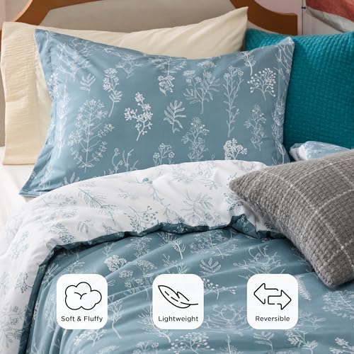Image of Bedsure Twin /Twin XL Comforter Set - Mineral Blue Bed Set, 2 Pieces Cute Floral Bedding, 1 Soft Reversible Botanical Flowers Comforter and 1 Pillow Sham