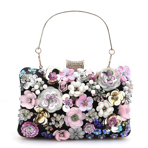 Pochette de soirée diamants et broderie florale sac à main luxe femme