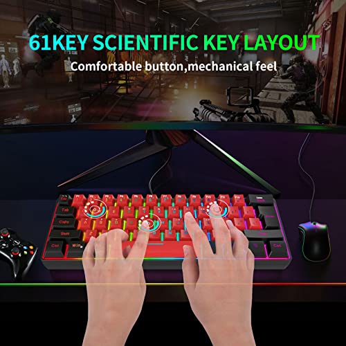 Image of Snpurdiri 60% Wired Gaming Keyboard, True RGB Mini, Waterproof Small Compact 61 Keys for PC /Mac Gamer, Typist, Travel, Easy to Carry on Business Trip (Black-Red)