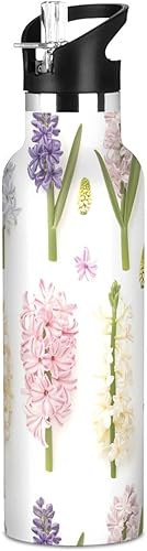 Miniatura 25 de Botella de agua aislada con pajilla, doble pared aislada al vacío, ligera para deportes, viajes y escuela, color amarillo lavanda único