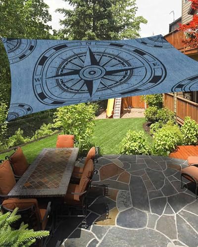 Boanket Sun Shade Sail 8' x 10', Blue Compass Nautical Rectangular Waterproof Outdoor Sun Shades, Coastal Vintage Shade Cloth for Patio Deck Terrace Garden Lawns Beach Backyard