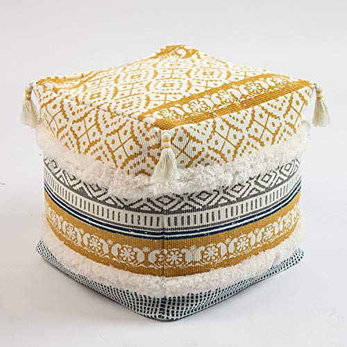 MOCOFO Sofá y Taburete capitoné Borla Cuadrada Moderno Hogar Simple Dormitorio Bay Window Pad Sala de Estar Mesa de Centro Color sólido Decoración de futón Taburete para macetas (Amarillo)