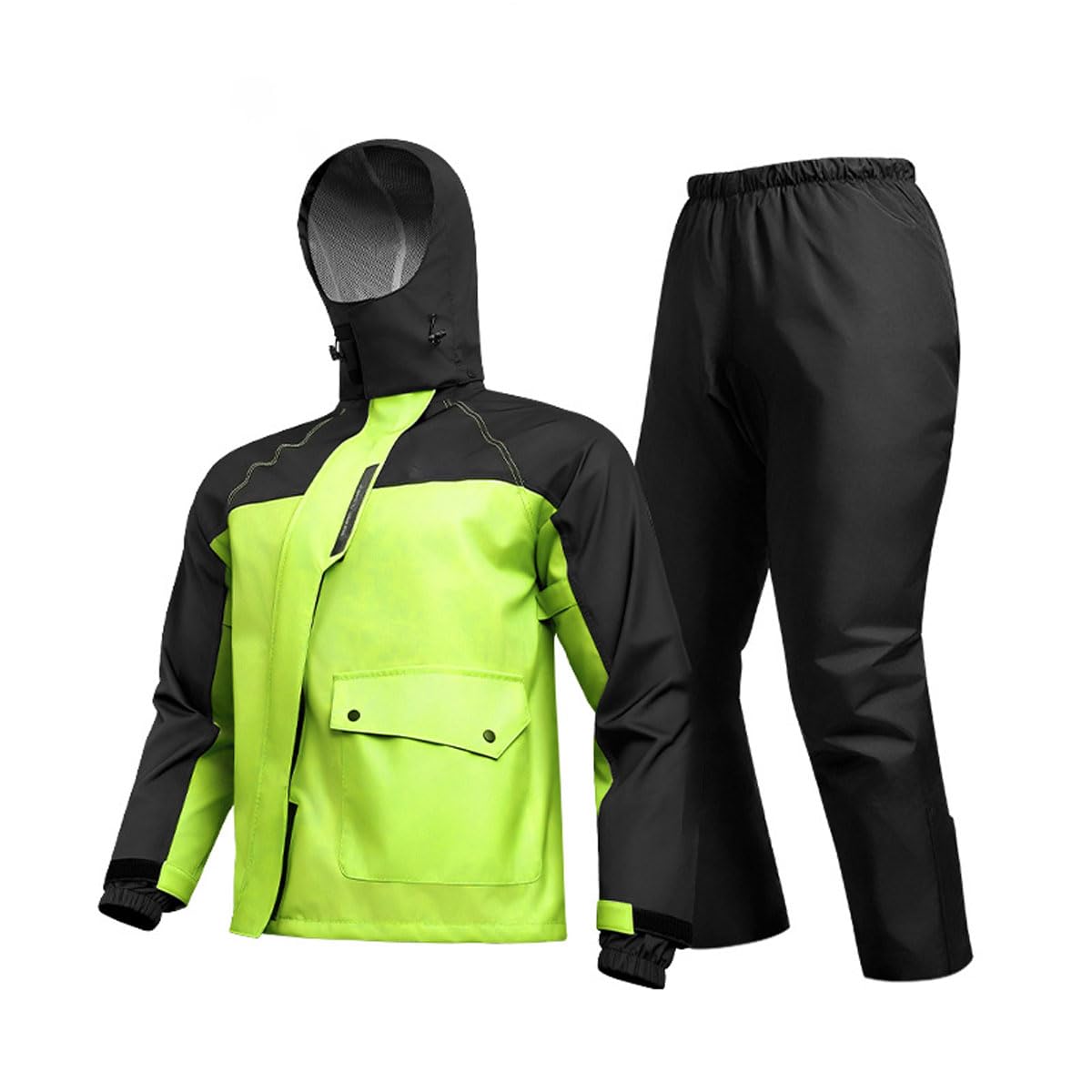 Unisex-Motorrad-Regenanzug atmungsaktiv mit Kapuze, reflektierend wasserdicht, Arbeitshose Angel- Motorrad- und Biker-Regenausrüstung 3-teiliges Set mit Jacke Hose und Tragetas(Size:S,Color:Grün)