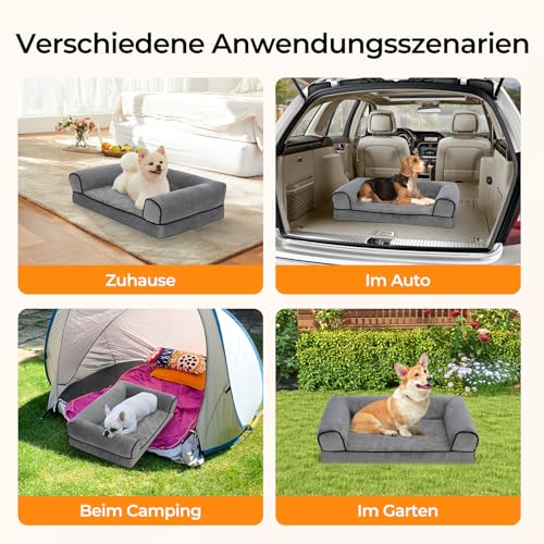 Growaystory Hundebett orthopädisches Hundesofa Hundecouch mit eierförmiger Ergonomischer Kistenschaum waschbar rutschfest (50x40x18CM, 3-seitiger Umrandung)