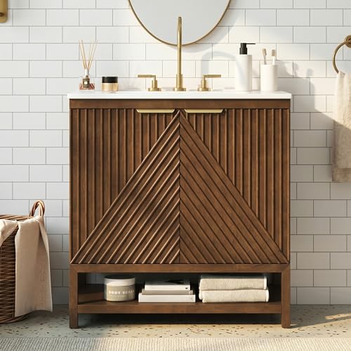 30 Inch Mid-Century Bathroom Vanity (Walnut Style2, 30")