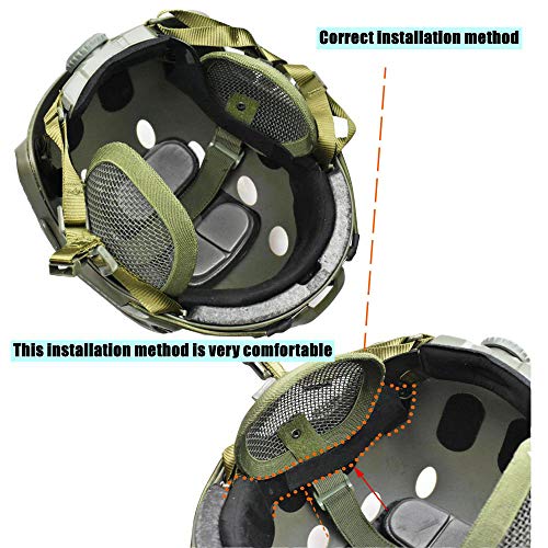 Jffcestore Tactical Airsoft Military Paintball Metal Mesh Side Cover With Ear Protection For Fast Helmet (Not Including Helmet)(Green) #TOP3
