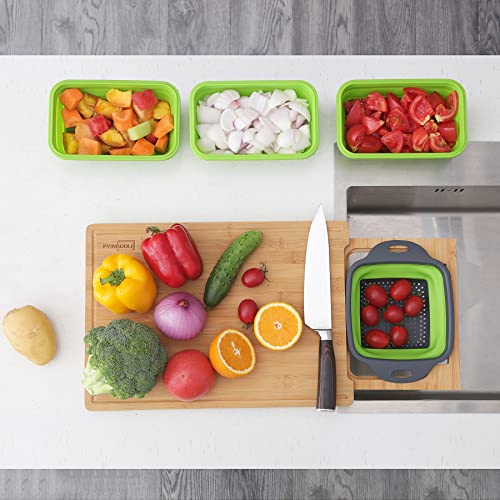 Pyinruoli Expandable Bamboo Cutting Board With Containers,Over The Sink Cutting Board For Kitchen,Meal Prep Deck For Food (Green) #TOP4