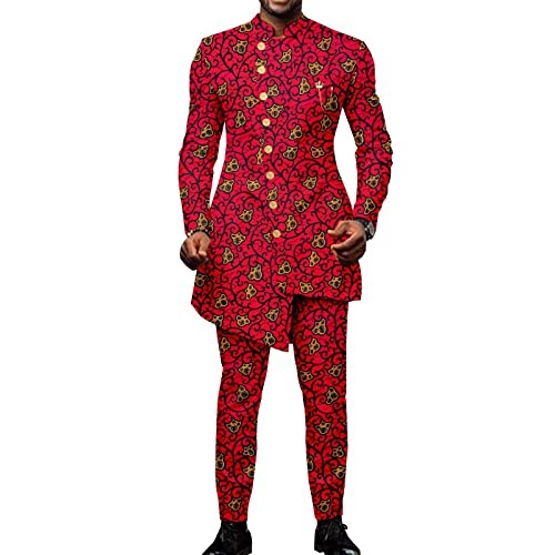 African Men's Suit Single-Breasted Fitted Jacket with Clothes Women's Print Belt Lapel Skirt Trench Coat Couple2