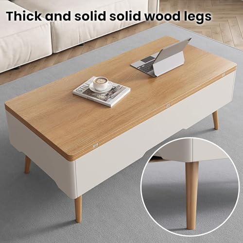Nowoczesny stolik kawowy z podnoszonym blatem z Sto DersWielofunkcyjny rozkładany stolik środkowy do salonu ukryty kartmentElegancki drewniany design - 119 cm
