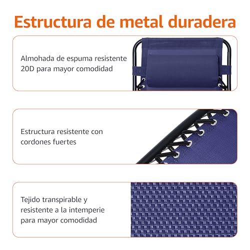 Miniatura 6 de Amazon Basics Set De 2 Sillas Con Gravedad Cero Y Mesa Auxiliar, Para En Exteriores, Plegable, Soporte De Cabeza, Reclinable, Acero Aleado, 35 X 26 X 43 Inches, De Color Azul
