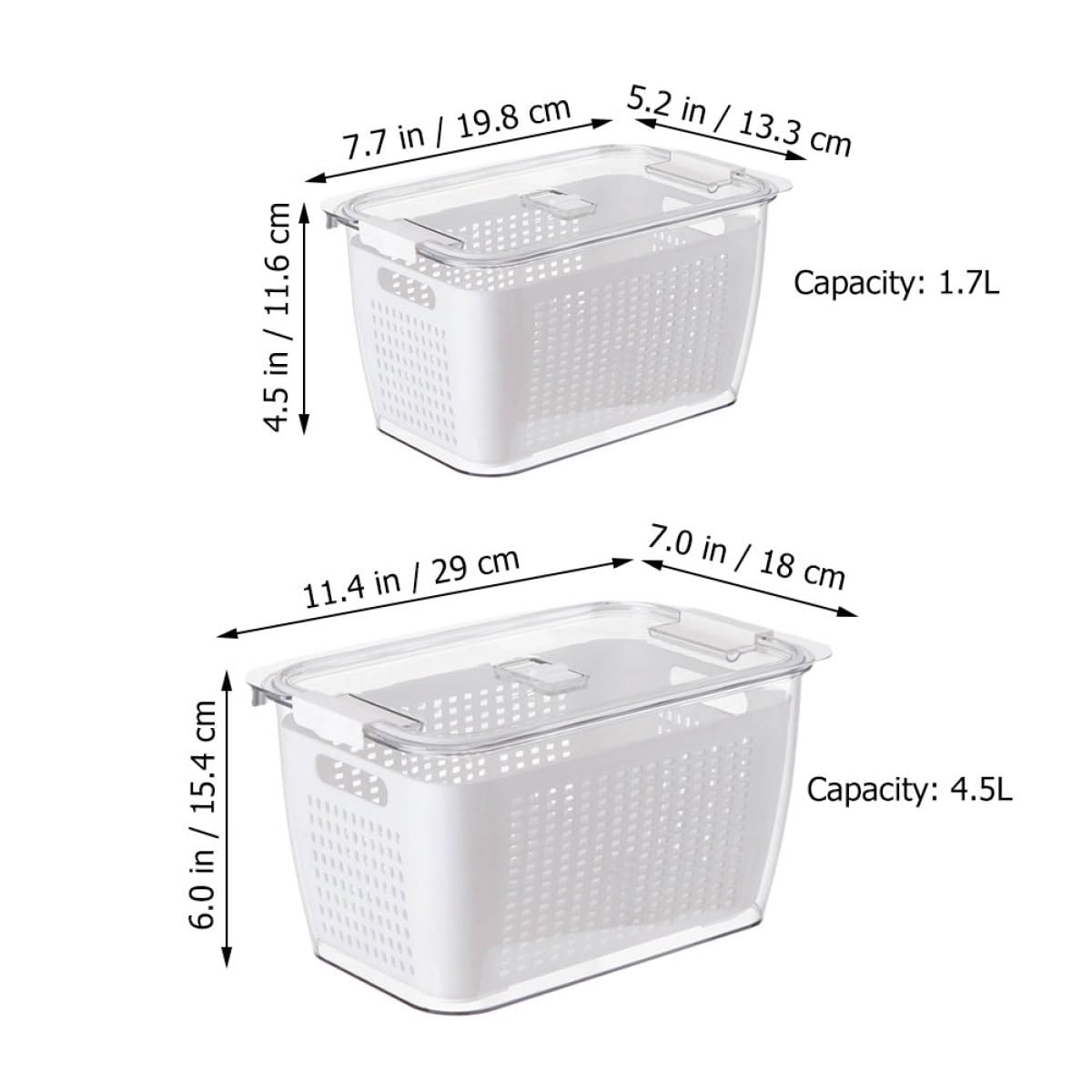 Gadpiparty Lot de 2 Boîtes à Fruits et Légumes Panier d'Égouttage Double Compartiment 17L et 45L en Plastique Blanc Organisateur Réfrigérateur Réutilisable pour Conservation Fraîcheur