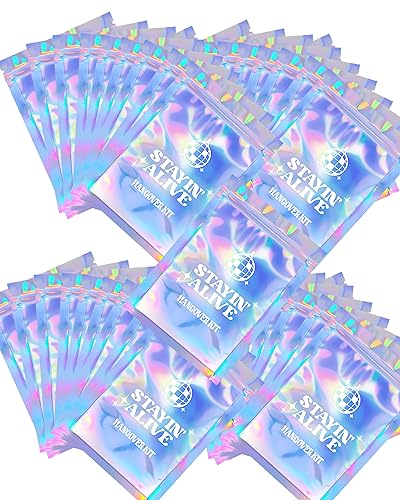Image of SILFGRLF Stayin' Alive Bachelorette Party Hangover Kits Bags, 50 Pcs Holographic Bags (5 inchx7 inch) Bachelorette Party Supplies Last Disco Party Favors Printed