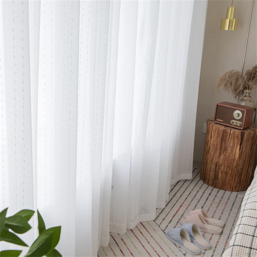 Voile Tenda Trasparente-2 Pezzi con Occhielli Tenda a Panello Tende Leggere Morbida per Camera da Letto e Soggiorno Finestra Moderne Traspirante e Durevole -linea bianca(L140 x A183 cm)