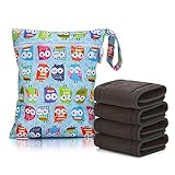 Luxja Cloth Diaper Inserts (4 Pcs Cloth Diaper Liners + 1 Storage Bag), 5 Layers of Bamboo Charcoal Inserts