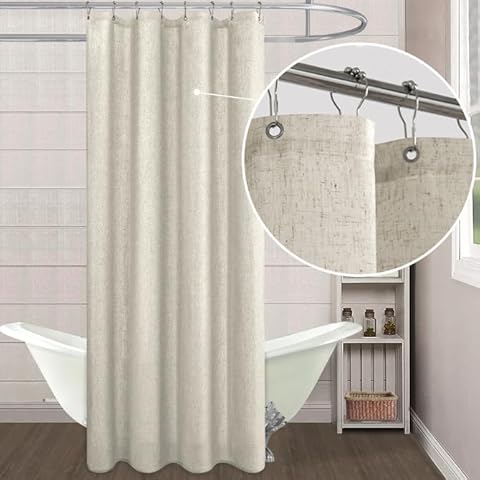 KOUFALL Waterproof Linen Shower Curtain Cover