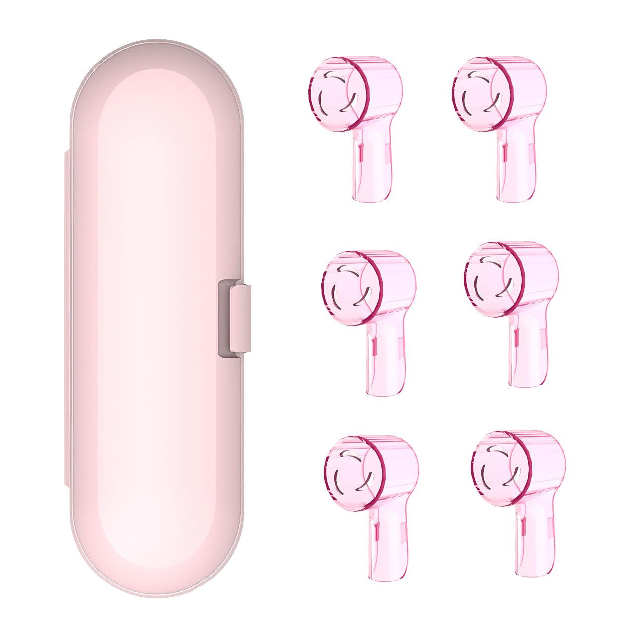 HORNORM Electric Toothbrush Travel Case for Oral-B Toothbrushes & 6Pcs Reusable Toothbrush Head Covers Compatible with Oral B Electric Toothbrush Heads (Pink)
