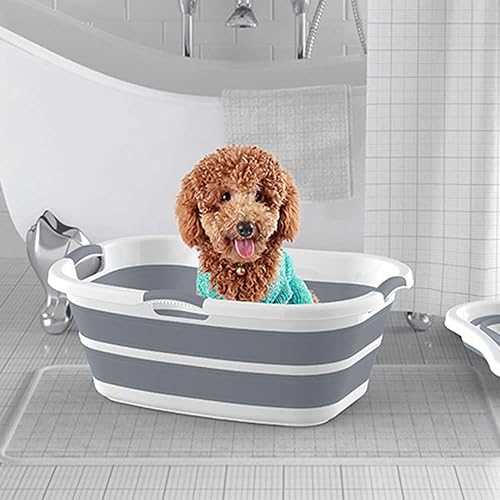 Miniatura 2 de ddLUCK Bañera plegable multifuncional para mascotas con orificio de drenaje, bañera para perros de 3 asas, bañera plegable portátil para interiores
