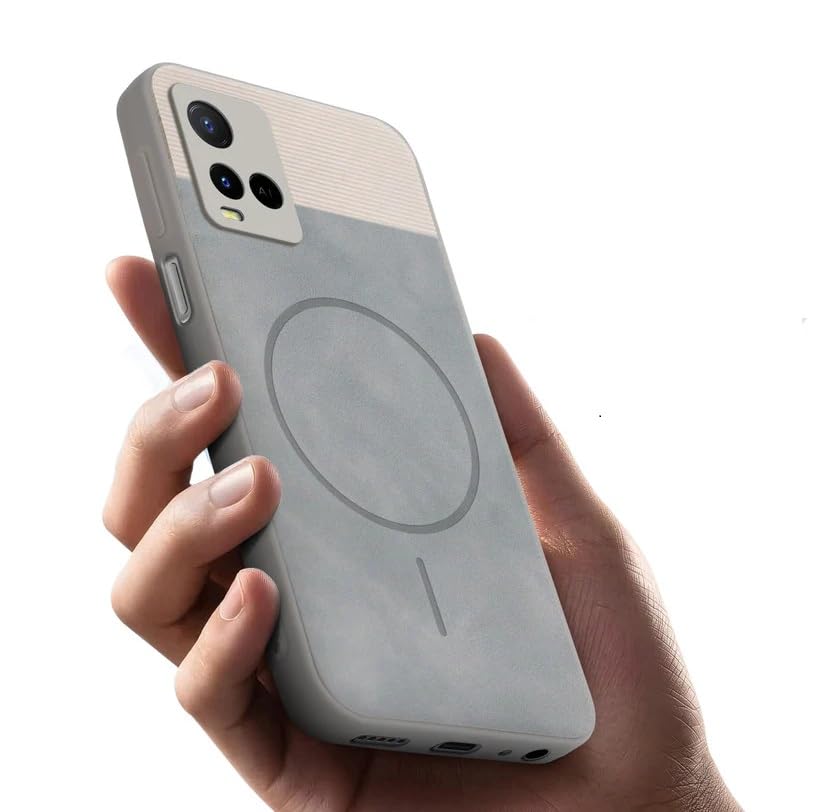 Image of Bintage CASE Mac Safe Design Hard Light Weight Back Case | Soft Border Camera Protect | Dual PU Leather Finish Back Cover Compatible for Vivo Y21e / Vivo Y21A - White & Grey