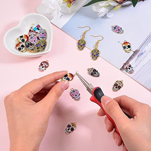 COGCHARGER 24 Pcs 12 Colors Flower Skull Charms Skull Alloy Enamel Charms Pendants Halloween Enamel Pendants for Jewelry Necklace Earring Key Chain Making