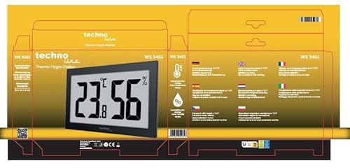 techno line WS9465 Bürothermometer, Thermometer - Hygrometer, Temperatur- und Luftfeuchteüberwachung, sehr gut ablesbares Display, schwarz, mit Jumbo LCD für Büro Hotel Foyer