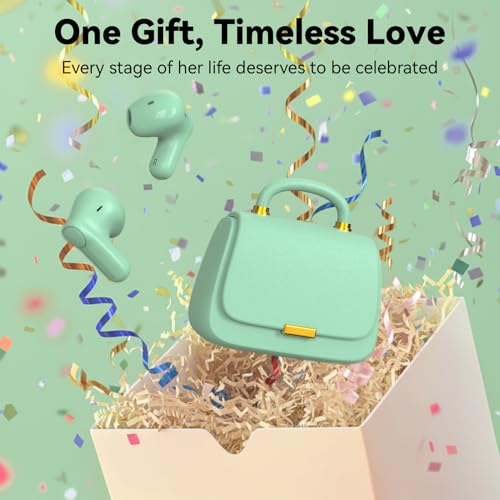 Image of ANCwear Sage Green Mini Purse Earbuds for Girls, Matcha Cute Ear Buds with Handbag Charging Case, Bead Chain, DIY Stickers, Bluetooth 5.3, 22H Battery Life, Aesthetic Gift Earbuds for Women Teens
