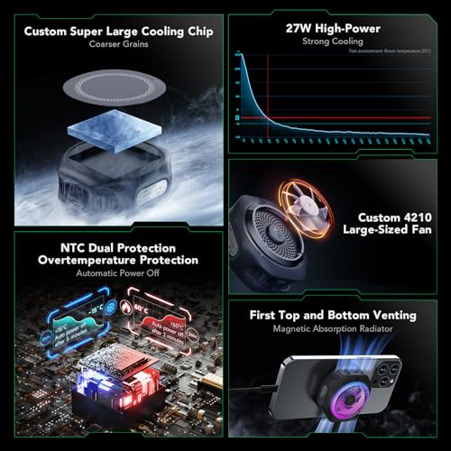 Image of Black Shark Magnetic Cell Phone Cooler 4Pro, Portable RGB Cooling Fan, Cellphone Radiator with Removable Grip, App-Controlled Smart Temperature Control for iPhone MagSafe Series /Android /Tablet /iPad