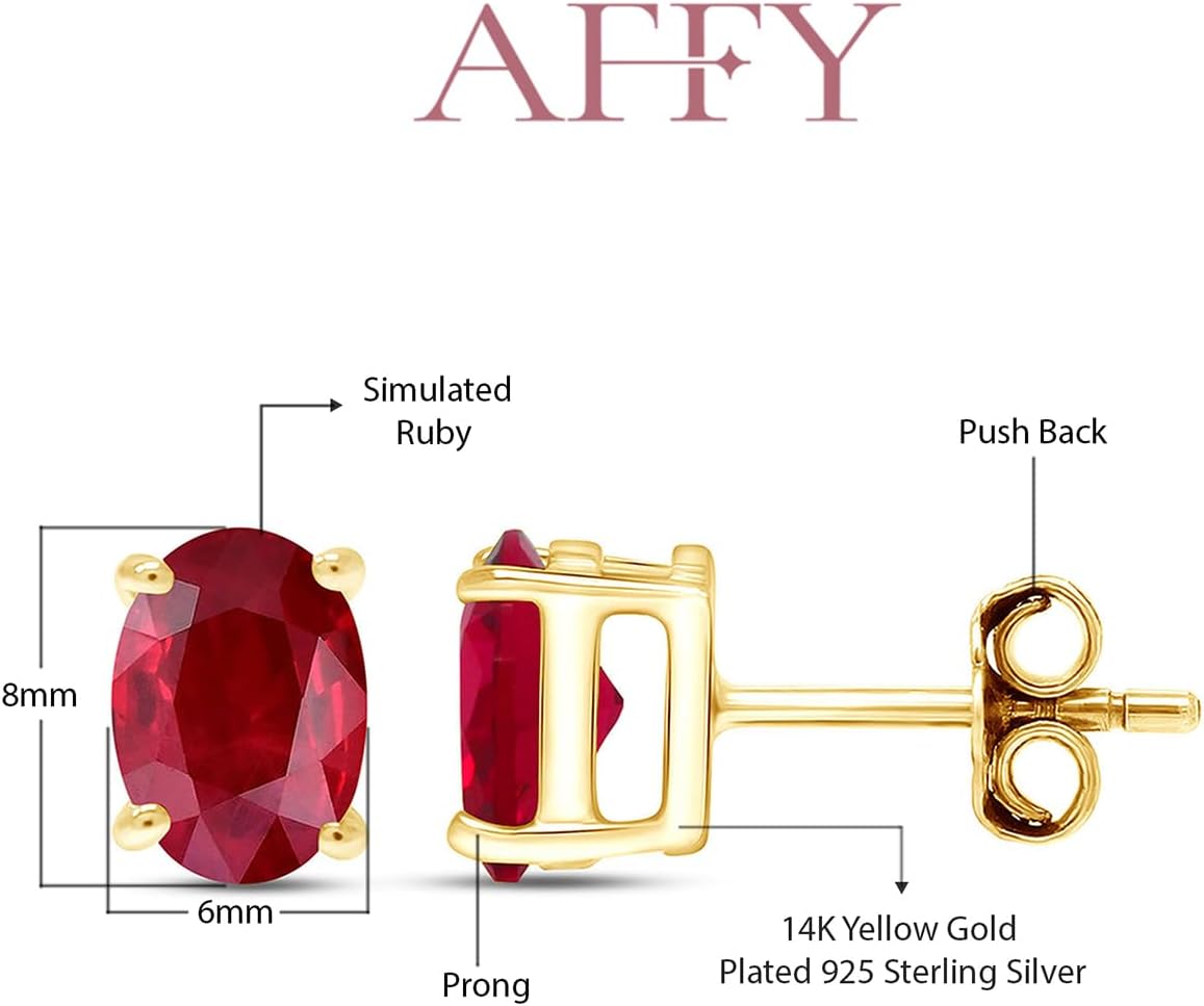 Birthstone Solitaire Stud Earrings for Women, 8x6mm Oval Cut Simulated Gemstone Studs in 14K Yellow Gold Plated 925 Sterling Silver Push Back Earrings, Jewelry Gift for Her - Image 2