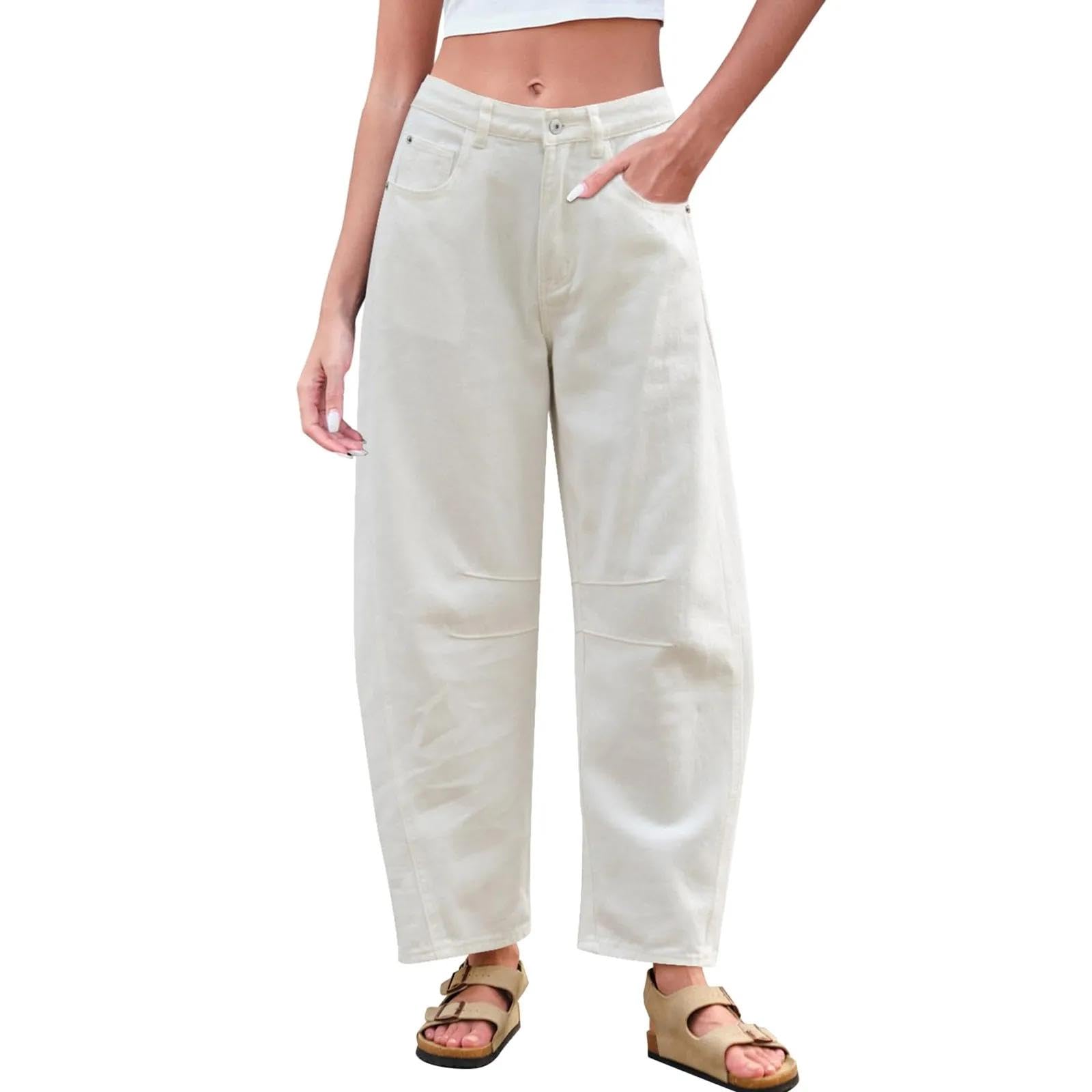Jeans Pantalon Jeanshosen Baggy Boyfriend Jeans Mit Taschen Mid Rise Barrel Jeans Für Frauen Weite Bein Mit Mittlerer Taille Kurze Jeans Hose Damen Jeans