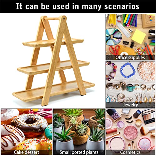 Akkajj Bamboo 3 Tier Serving Tray Wood Tiered Tray Decor Cake Stand Farmhouse Tiered Tray Party Serving Dishes And Platters Serving Trays For Food (Bamboo, Natural) #TOP4