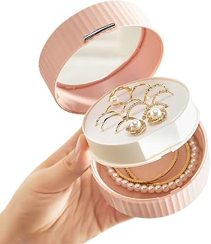 Small Travel Jewelry Case Organizer Mini Jewelry Organizer for Girls Women, Jewelry Storage Box for Rings Earrings Necklace Pink