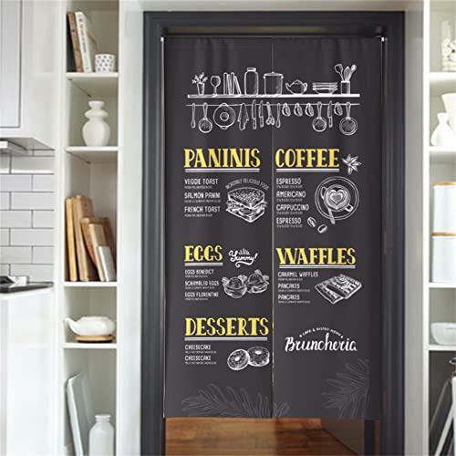 Surwin Cortina de Puerta Japonesa Noren, Cafetería Estilo Japonés Cortina de Puerta Interior Tela Tapiz Cortina de Partición para Hogar Habitación Cocina Tienda Restaurante (85x180cm,Cocina) Cover