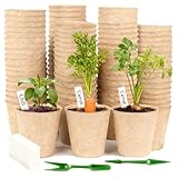 JAADU Anzuchttöpfe 100 Stück Anzuchttöpfe Biologisch Abbaubare 8CM, Aussaattöpfe mit 100 Stück Pflanzenetiketten und 2 Werkzeuge,Für Sämlingen,Saate, Stecklingen