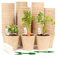 JAADU Anzuchttöpfe 100 Stück Anzuchttöpfe Biologisch Abbaubare 8CM, Aussaattöpfe mit 100 Stück Pflanzenetiketten und 2 Werkzeuge,Für Sämlingen,Saate, Stecklingen
