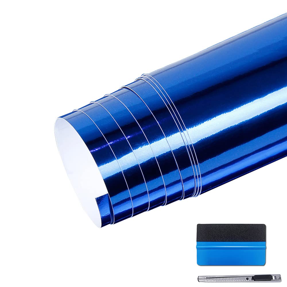 LZLRUN Chrome Mirror Blue Car Vinyl Wrap Self Adhesive Film 1.65ft x 5ft