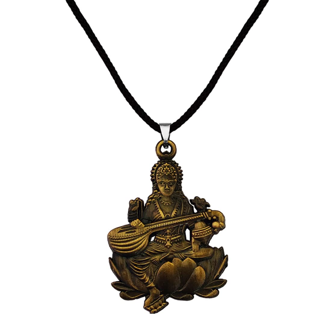 Shiv Jagdamba Religious Godess Sarswati Cotten Dori Bronze Zinc Metal Pendant Necklace For Men women (B0BPMB417S) Amazon Price History, Amazon Price Tracker