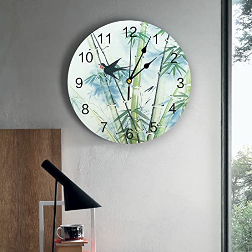 Lartdumur Wall Clock Bamboo Leaves And Birds Clocks Easy To Read Battery Operated Oriental Eastern Art Print Decorative For Living Room Kitchen Home Office 12 Inch #TOP2