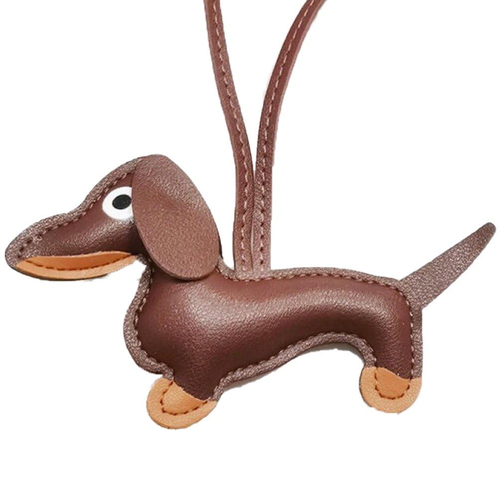 Sslvya Leather Dachshund Bag Charm Keychain Pendant, Dog Shaped Keyring Puppy Purse Charm Gifts for Women Men