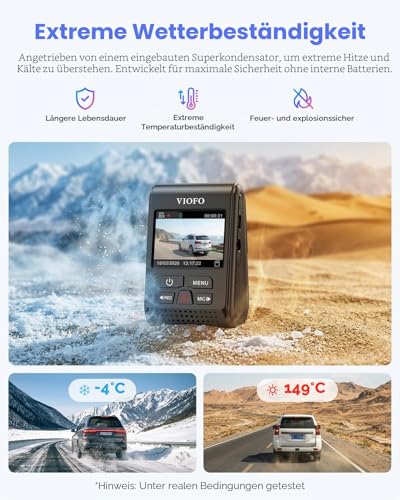 VIOFO A119 V3 Dashcam 2K 60fps mit GPS, 24 Std. Puffer Parkmodus Autokamera, Nur Frontscheibe...