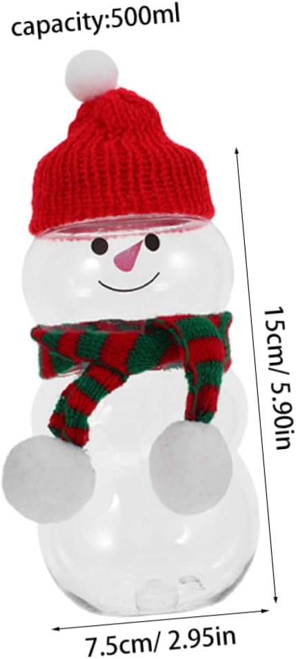 12 Set Christmas Candy Jar Clear Treat Boxes Party Favor Bottle Snowman Shape Juice Bottle Treat Jar Plastic Holiday Container With Hat Scarves 500 Ml