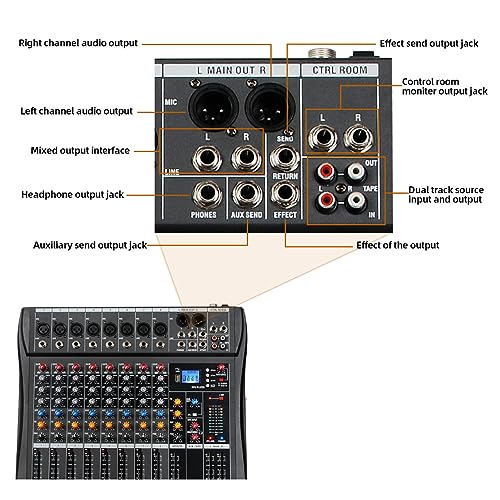 Depusheng DT8 Professional Mixer Sound Board Console 8 Channel Desk System Interface, USB Computer M