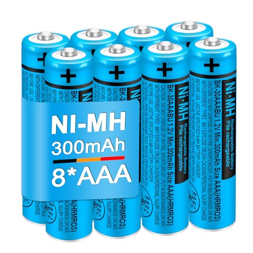 TrianglePatt 8 Pack BK-30AAABU Ni-MH AAA Rechargeable Batteries 1.2V 300mAh for Panasonic Cordless Phones, Remote Controls, and Electronics