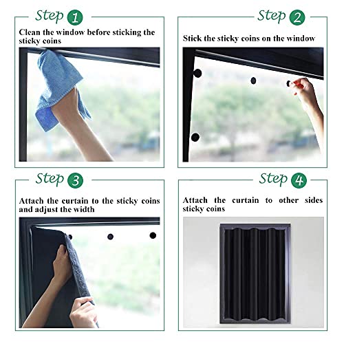 Stangh 2 Panels Portable Blackout Door Curtains - Sticky Cordless Blinds Shades Travel Temporary Privacy Window Curtains, Adjustable Thermal Blinds For Nursery/Home Office, W26 X L72, Black #TOP3