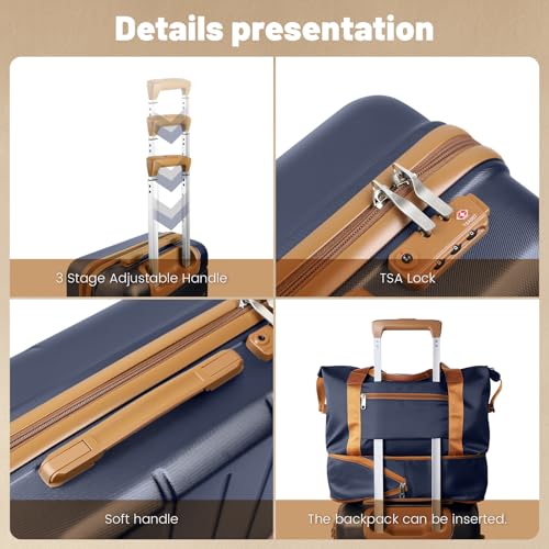 Image of 3-Piece Luggage Set with Carry On Luggage Set 22x14x9 Airline Approved, ABS Hardside Suitcase with 8 Spinner Wheels & TSA Lock, Expandable Suitcase for Men & Women (20 /TB /DB Navy)