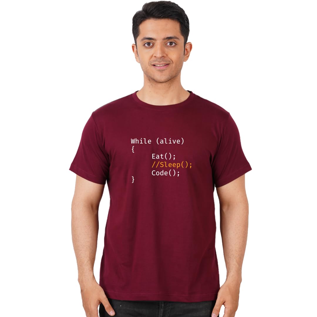 While Alive Eat Sleep Code Half Sleeve 100% Cotton 180 GSM T-Shirt-image-48