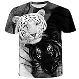 T-Shirt 3D Gedruckt Tier Weißer Tiger Schwarzer Tiger Lässige Grafik Kurzarm Tops Tee Sommer Unisex,4XL