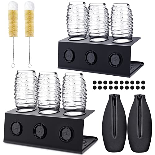 Aney Well 2 Pack Flaschenständer, Crystal Abtropfständer mit Silikonschutzringe, Abtropfmatte Deckelhalter und Schutzhülle, 2 Stück 3er Abtropfgestell für Kristall und Emil Flaschen Cover