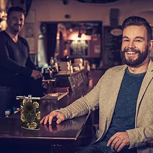 Liquor Hip Flask Black Gold Rose Skull Flagon 8 Ounce Stainless Steel Pocket Drinking Flask Whiskey Flask With Funnel For Men And Women Festival Gift 3.6X6In #TOP3