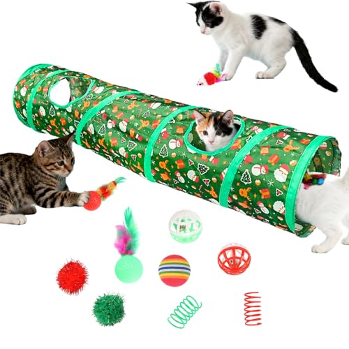 FairyPeach 11 Pezzi Giocattolo Tunnel per Gatti di Natale, Tubo per GattiGioco, Giochi perGatti in Casa, Tunnel Cuccioli, Accessori perGatti in Casa, Giochi Gatto Interattivo
