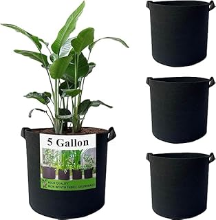 Meridian 3 Pack 5 Gallon Plant Grow Bags 25cm x 30H Non Woven Fabric Grow Bags with Carry Handles for Potato, Flower, Plants, Vegetables, Plants.